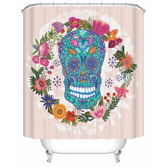 Sugar Skull Flower Shower Curtain for Halloween Bathroom Decor Polyester Fabric Print Curtain for Home Decor Art Skull Design