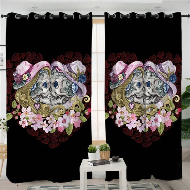Skull Couple Bedroom Curtain Wedding Blackout Curtains