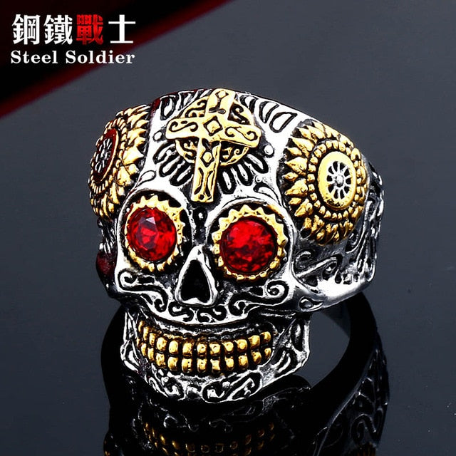 skull ring men stainless steel Hip-hop retro punk personality biker jewelry