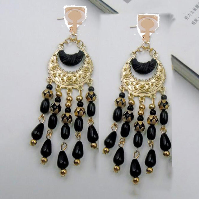 Grace Jun 8 Colors Choose Bohemian Style Resin Bead Clip on Earrings Non Piercing for Women Vintage Elegant Big Pierced Earrings
