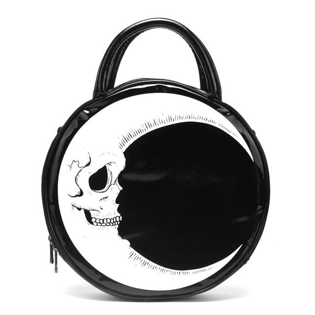 Women Lady Girl Punk Dark Skull Head Thunder Flash Printed Gothic Cross Body MOON Messenger Bag Round Handbag Harajuku Gift