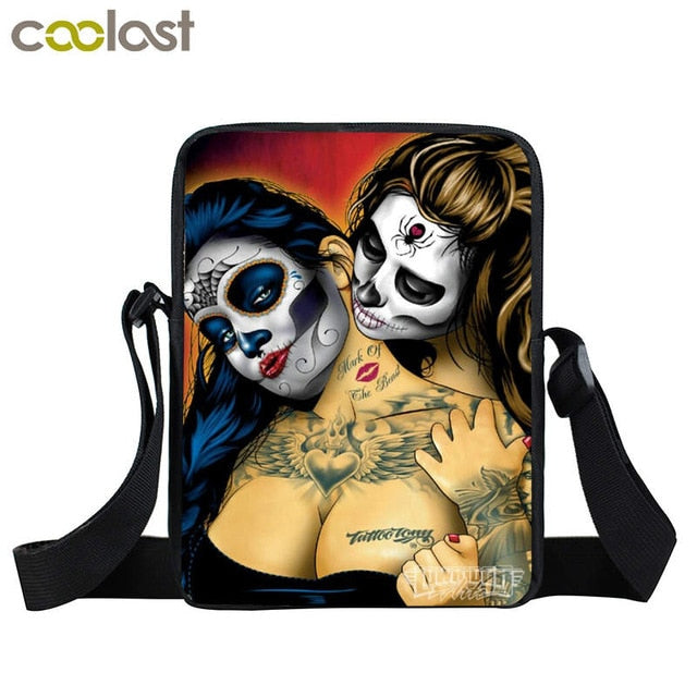 Dark Gothic Girl Mini Skull Crossbody Bags