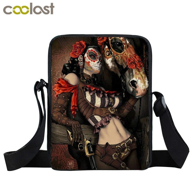 Dark Gothic Girl Mini Skull Crossbody Bags