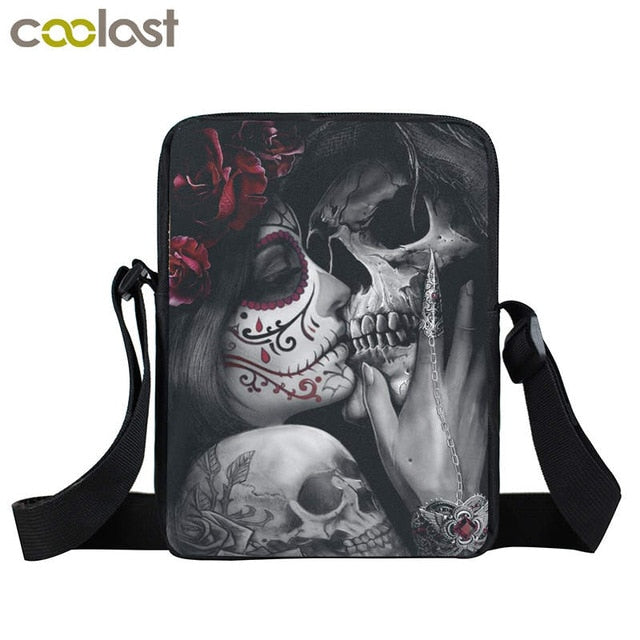 Dark Gothic Girl Mini Skull Crossbody Bags