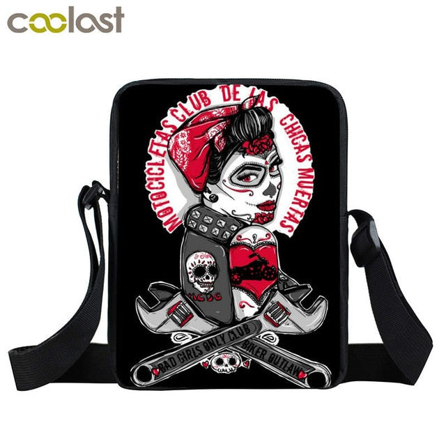 Dark Gothic Girl Mini Skull Crossbody Bags