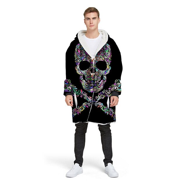 3D Rose Sugar Skull Blanket Hoodie