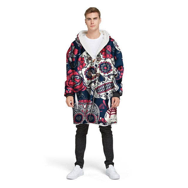 3D Rose Sugar Skull Blanket Hoodie