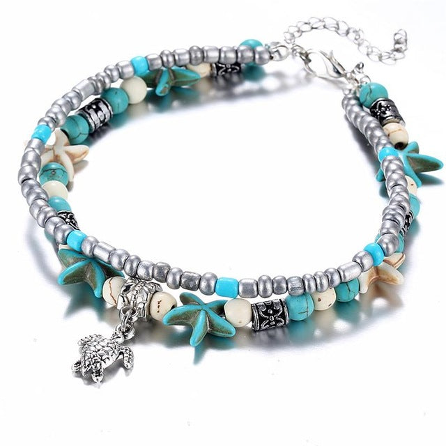 Vintage Shell Beads Starfish Sea Turtle Anklets For Women New Multi Layer Anklet Leg Bracelet Handmade Jewelry