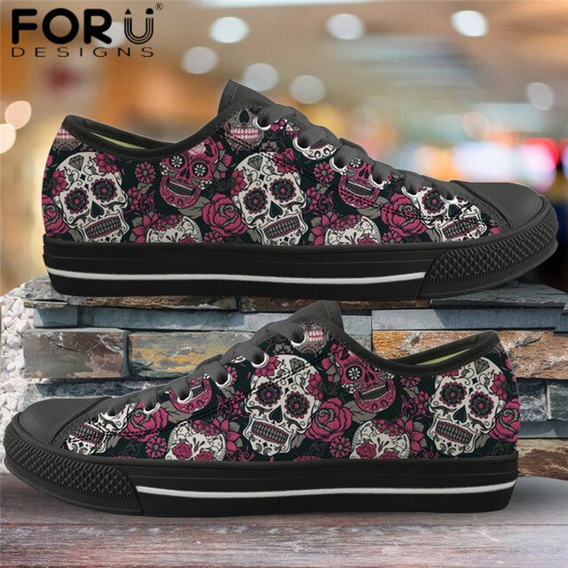 Sugar Skull Sneakers Print Punk Style Vulcanized Shoes