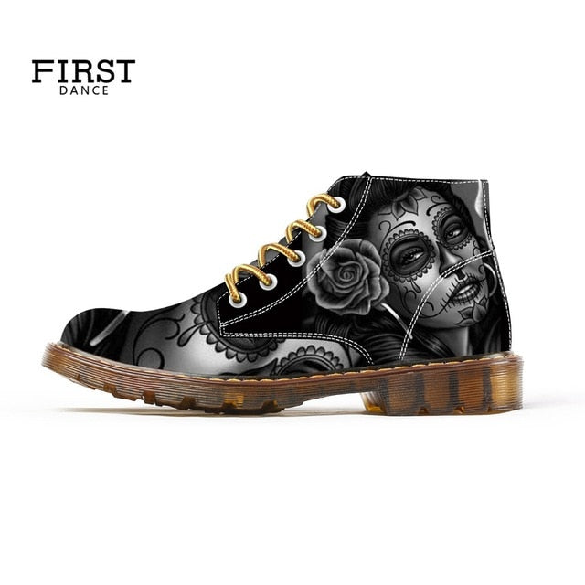 Fashion Witch Skull Martin Shoes For Woman Lace-Up Black Ankle Booties For Women Coolest Ladies Fashion Nice Boots