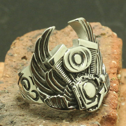 Mens 316L Stainless Steel Cool Biker Engine Eagle Wing Ring Newest Factory Price