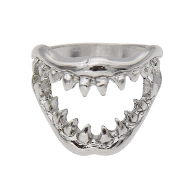 Shark Tooth Skull Mouth Punk Ring Mental Health Awareness Depression Awareness Pause Ring Inspiration Jewelry 2C0258