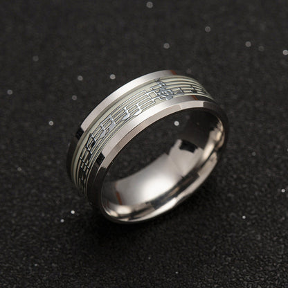 Stainless Steel Music Stave Luminous Ring for Men Women Creative Glow in Dark