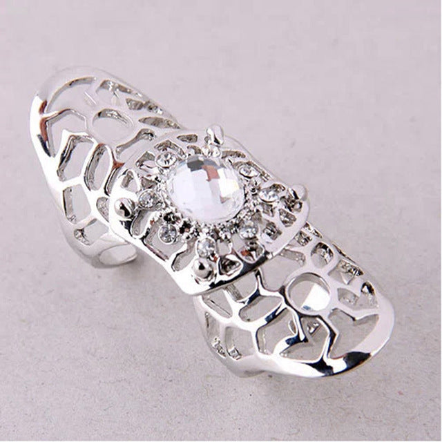 New Arrival Punk Charms Rings Women Carved Crystal Fashion Jeweley Finger Gold/Silver Plated Art Rings Female Wedding Rings