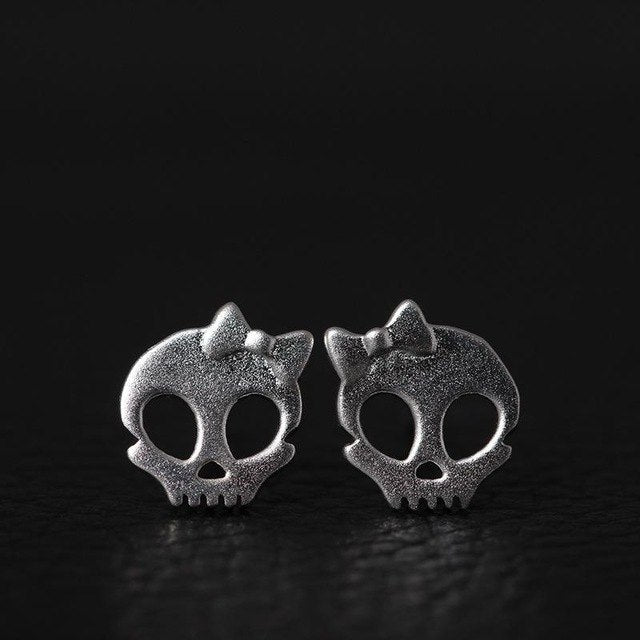 925 Sterling Silver Bow Skull Stud Earrings For Women Personality Fashion Girl Gift Prevent Allergy Sterling-silver-jewelry