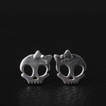 925 Sterling Silver Bow Skull Stud Earrings For Women Personality Fashion Girl Gift Prevent Allergy Sterling-silver-jewelry
