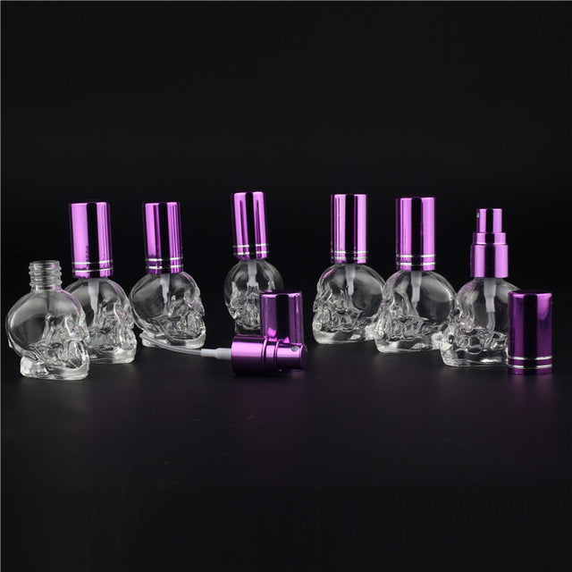 1pcs 8ML 10Colors Mini Travel Unique PersonalitY Skull Shape Empty Glass Perfume Bottle Small Sample Portable Parfume Bottles