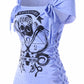 Skull Print Braided Shredding T-Shirt Women Summer Casual Square Neck