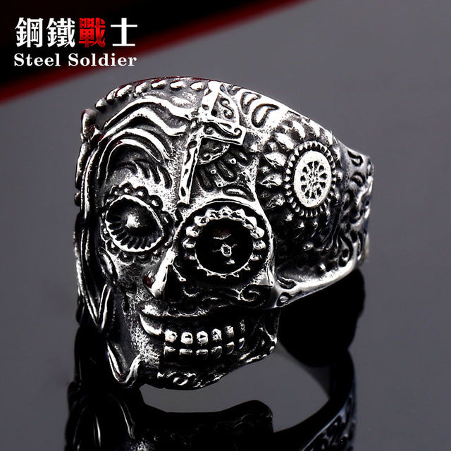 skull ring men stainless steel Hip-hop retro punk personality biker jewelry