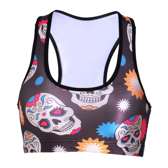 Summer Sexy Girl Women Hallowmas blood skull 3D Prints Padded Push Up Vest Top Chest Polyester Workout Bras