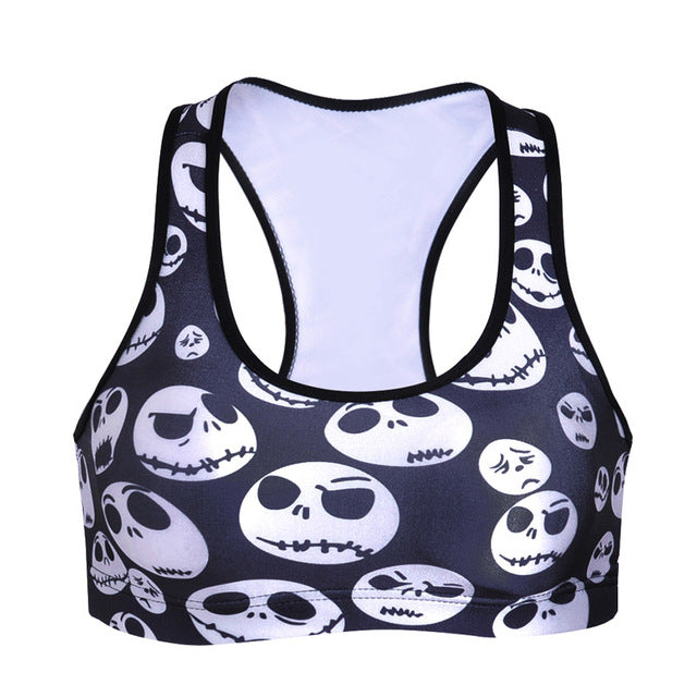 Summer Sexy Girl Women Hallowmas blood skull 3D Prints Padded Push Up Vest Top Chest Polyester Workout Bras