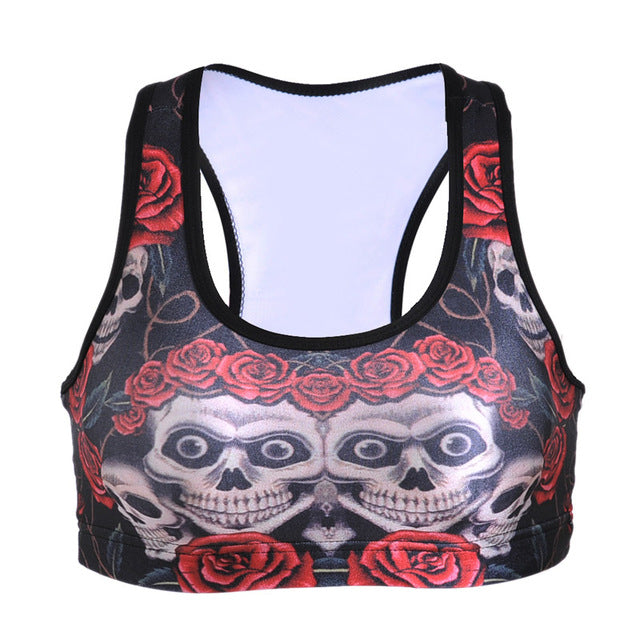 Summer Sexy Girl Women Hallowmas blood skull 3D Prints Padded Push Up Vest Top Chest Polyester Workout Bras