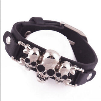 1PCS 3 Styles New Women Men Skull Pu Charm Bracelets Stainless Steel Rivet Punk Leather Bracelets Fashion Hip Hop Accessories