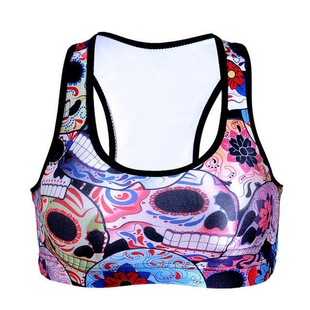 Summer Sexy Girl Women Hallowmas blood skull 3D Prints Padded Push Up Vest Top Chest Polyester Workout Bras