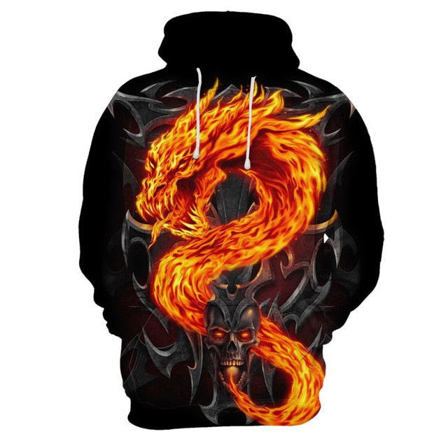 New 3d printing hoodie flame style men skull hoodies