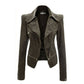 Gothic Punk PU Leather Jacket Slim Black Zipper Lapel Collar Motor Street Cool Autumn Warm Plus Size Fit Goth Outwears