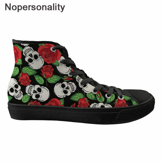 Sugar Skull Winter Sneakers 3D Print Rose Punk Style High Top Canvas Shoes