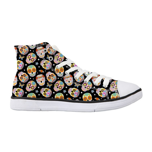 Colorful Sugar Skull Print High Top Canvas Shoes for Women Classic Women Shoes