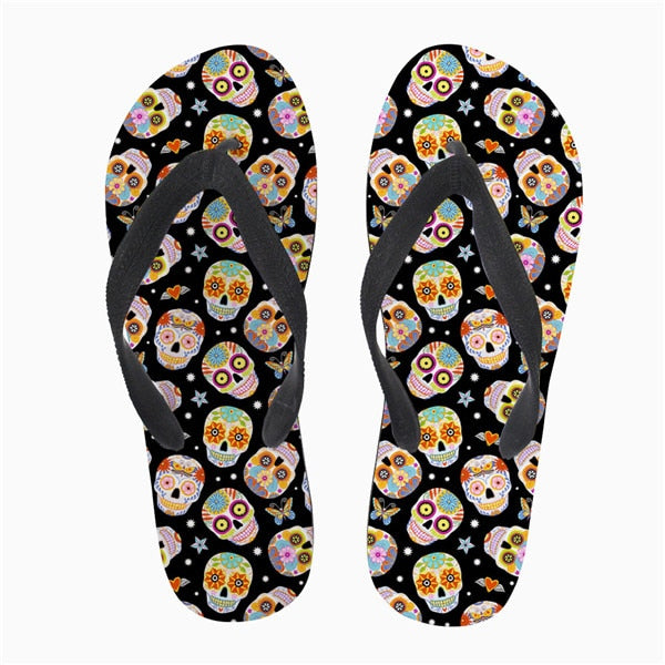 Mexico Skull Print Flip Flops Soft Rubber Sole Flat Slippers