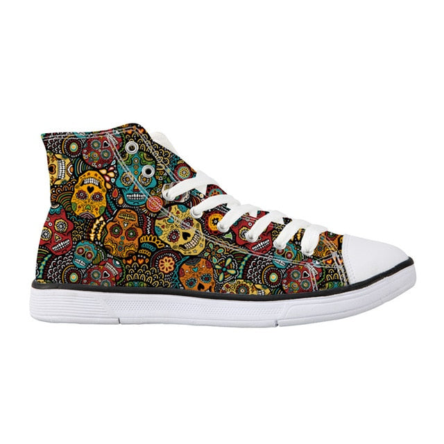 Colorful Sugar Skull Print High Top Canvas Shoes for Women Classic Women Shoes