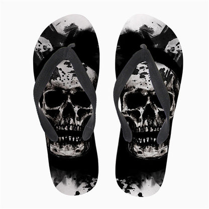 Skull Print Flip Flops Soft Rubber Sole Flat Slippers for Women Casual Female Ladies Summer Beach Flipflops