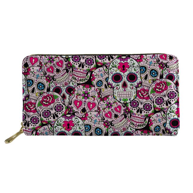 Cool Pink Skull Women Wallets Clutch Female Leather Bags