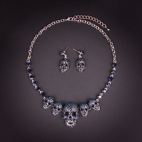 New Rhinestones Skeleton Necklace Earrings Bracelets Sets Vintage Skull Jewelry Sets Retro Party Costume Jewellery Set for Women