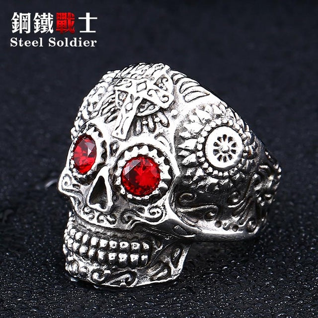 skull ring men stainless steel Hip-hop retro punk personality biker jewelry