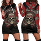 New Floral Skull Hoodie Dress Women New Fashion Streetwear Pullover Hoody
