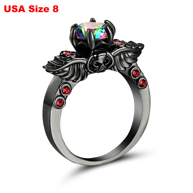 Brand New Arrival Creative Black Silver Gold colour Wing Skull Ring with AAA Zirconia Crystal Plated Party Jewelry