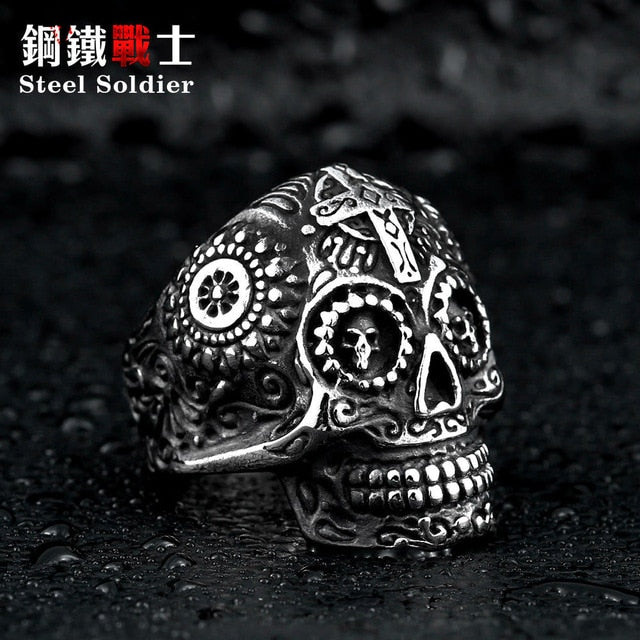 skull ring men stainless steel Hip-hop retro punk personality biker jewelry