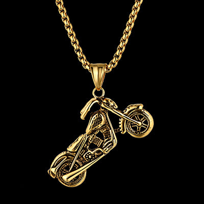 Hip Hop Stainless Steel Gold Color Biker Motorcycle Skull Pendant Necklace for Men Jewelry Male Gift