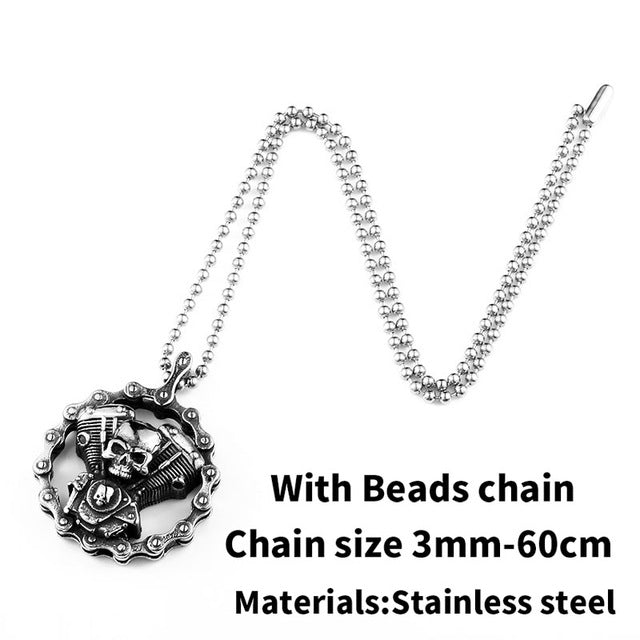 Cool Heavy Bicycle Chain Skull Motorcycles Engine Pendant Stainless Steel Jewelry Motor Biker Skull Cross Men Pendant