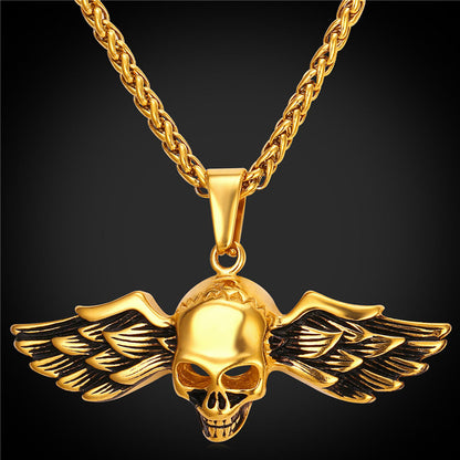 Skull Necklace Pendant Gothic Occult Wing Jewelry