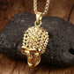 Mens Pyramid Spikes Skull Stainless Steel Pendant Necklace Gold-color Punk Rock Biker Halloween Jewelry Gift ,with 24 inch Chain