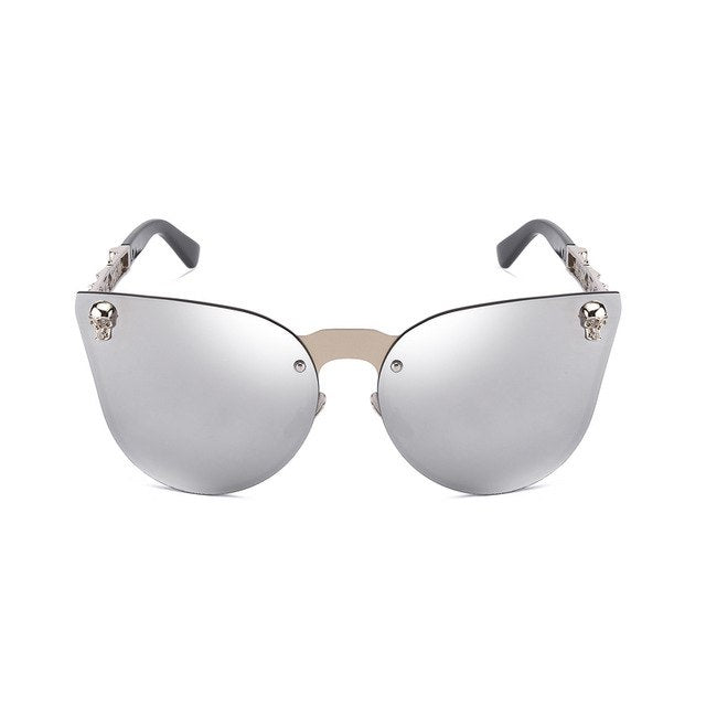 Fashion Women Gothic Cat eye Sunglasses Skull Frame Metal Temple Gold Sun glasses Oculos De Sol Feminino Luxury for women