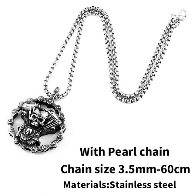 Cool Heavy Bicycle Chain Skull Motorcycles Engine Pendant Stainless Steel Jewelry Motor Biker Skull Cross Men Pendant