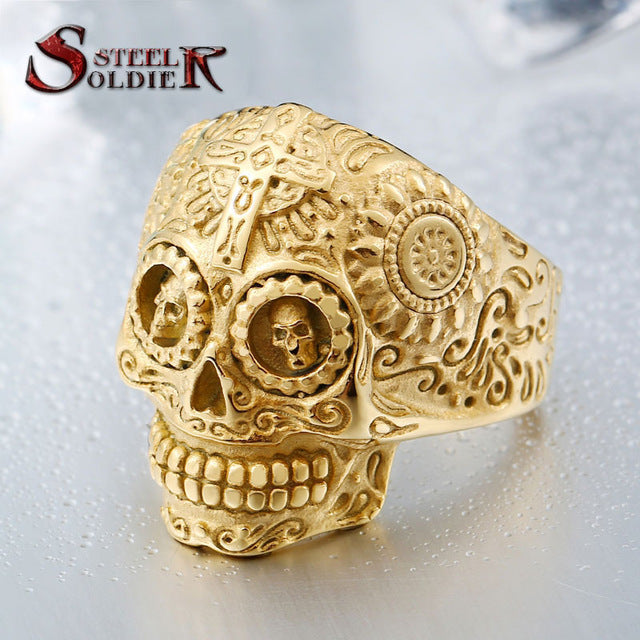 skull ring men stainless steel Hip-hop retro punk personality biker jewelry