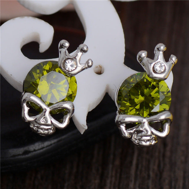 Hot Silver Color Cubic Zirconia CZ Cute Skull Pretty Stud Earrings For Women Girls 7 Colors Nice Shipping