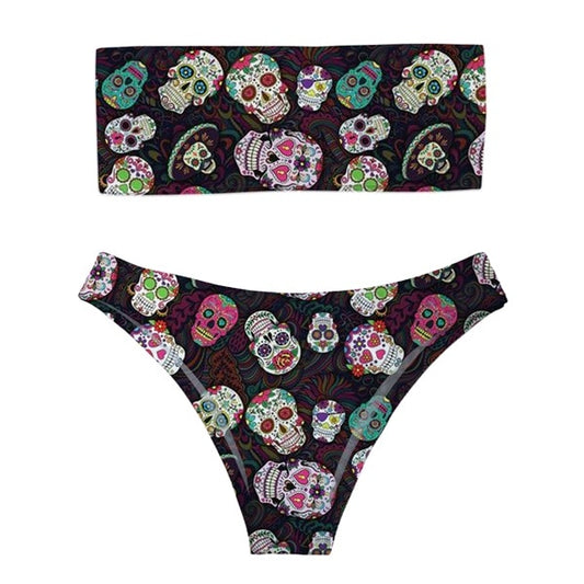 Sugar Skull Pattern Female Summer Bikini Set